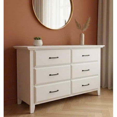 Soho White : Tủ Ngang 6 Ngăn Kéo - Màu Trắng Weathered